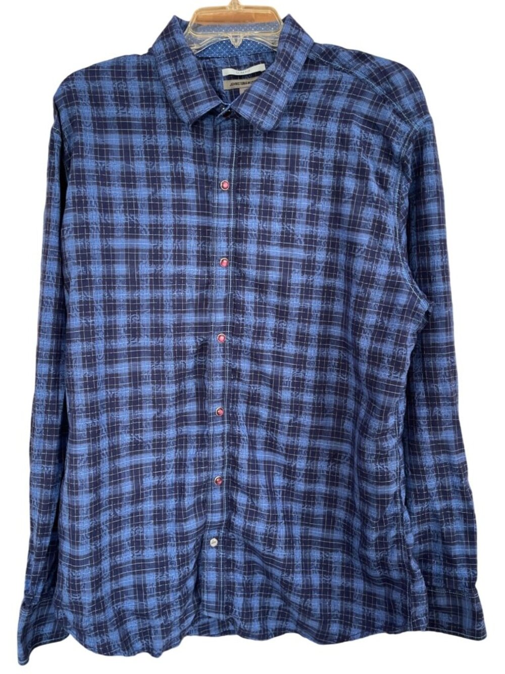 Johnston & Murphy Blue Black Plaid Snap down fall Shirt Women's XL Long Sleeve